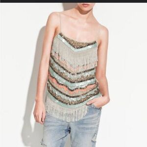 Zara Multicolor Fringe Sequin Top medium